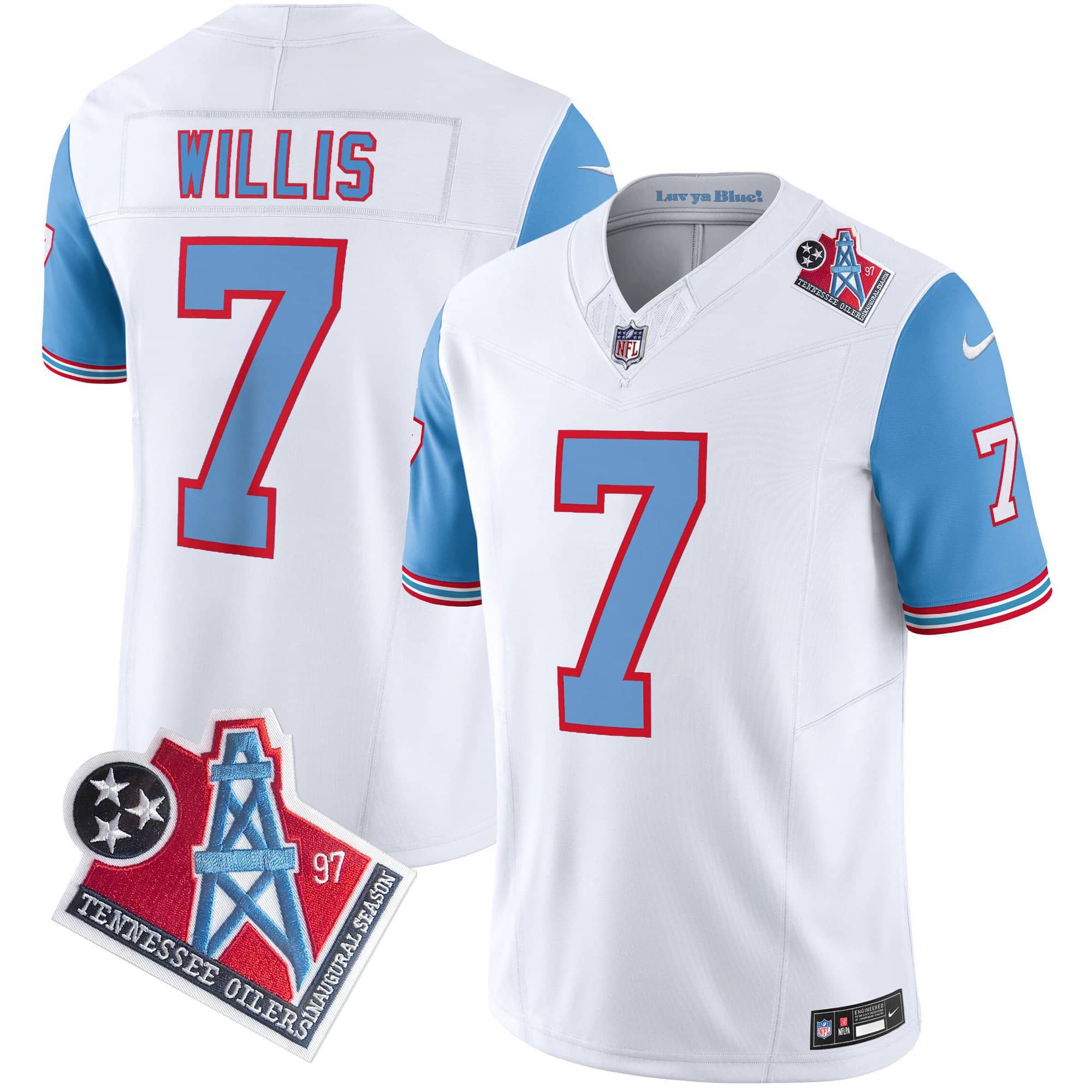 Men Tennessee Titans #7 Willis White 1997 Throwback 2024 Nike Limited Vapor NFL Jersey style 1
